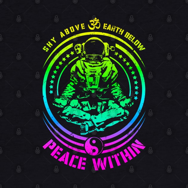 Sky Above Earth Below Peace Within Yoga Astronaut Zen Om by Grandeduc